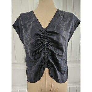 Cynthia Rowley 100% Silk Ruched Cropped Front Dolman Blouse Black Sz M